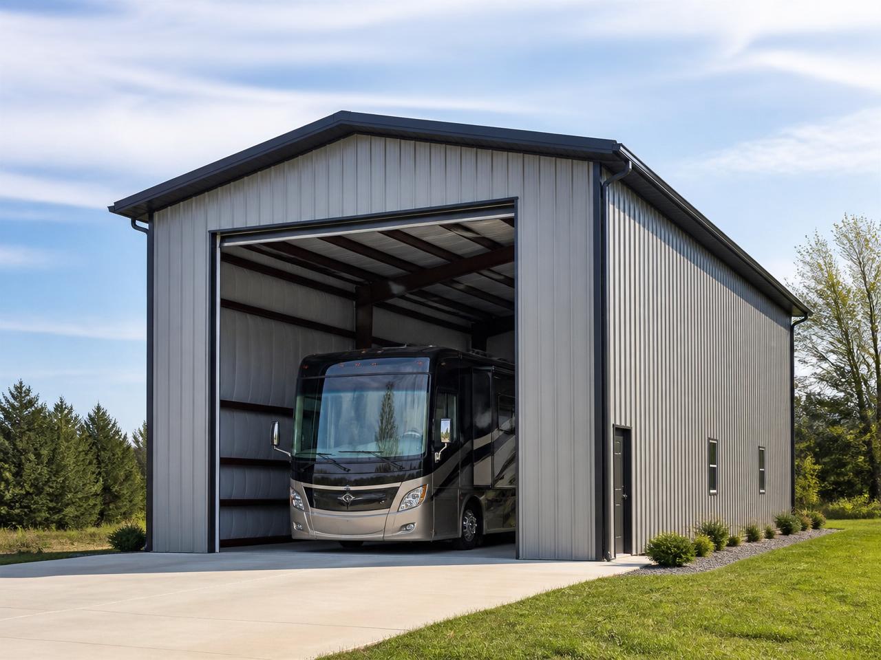 Enclosed steel RV storage building
